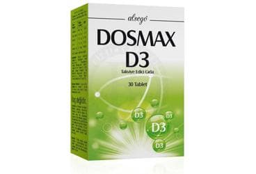 DOSMAX D3 KALSIYUM, MAGNEZYUM, VITAMIN C, CINKO, VITAMIN D3 ICEREN TAKVIYE EDICI GIDA 30 tablet İlaç Görseli