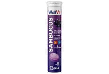 WELLVIT SAMBUCUS KARA MURVER EKSTRESI, BETA GLUKAN + C VITAMINI + CINKO ICEREN EFERVESAN TABLET 20 tablet İlaç Görseli