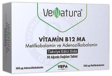 VENATURA VITAMIN B12 MA METILKOBALAMIN VE ADENOZILKOBALAMIN ICEREN TAKVIYE EDICI GIDA 30 tablet İlaç Görseli