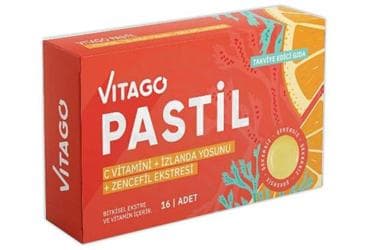 VITAGO VITAMINC, IZLANDA YOSUNU, ZENCEFIL ICEREN TAKVIYE EDICI GIDA 16 pastil İlaç Görseli