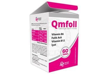 QMFOLL FOLIK ASIT, VITAMIN B12 (METILKOBALAMIN), IYOT VE VITAMIN B6 ICEREN TAKVIYE EDICI GIDA 60 tablet İlaç Görseli
