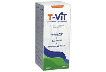 T-VIT MULTIVITAMIN & MULTIMINERAL, BETA GLUKAN & KARA MURVER EKSTRESI ICEREN SIVI TAKVIYE EDICI GIDA 200 ml şişe İlaç Görseli