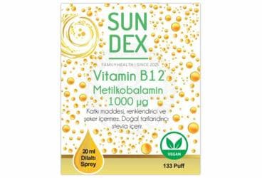 SUNDEX VITAMIN B12 METILKOBALAMIN ICEREN TAKVIYE EDICI GIDA DILALTI SPREY 1000 mcg 20 ml şişe İlaç Görseli