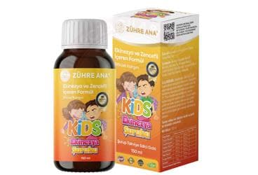 ZUHRE ANA KIDS EKINEZYA VE ZENCEFIL ICEREN TAKVIYE EDICI GIDA 150 ml şişe İlaç Görseli