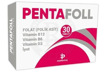PENTAFOLL FOLIK ASIT, IYOT, VITAMIN B6, VITAMIN D3 VE VITAMIN B12 ICEREN TAKVIYE EDICI GIDA 30 tablet İlaç Görseli