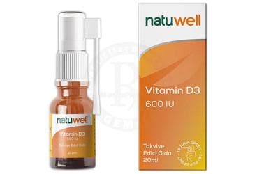 NATUWELL VITAMIN D3 ICEREN TAKVIYE EDICI GIDA SPREY 600 IU 20 ml şişe İlaç Görseli