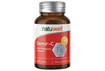 NATUWELL DEMIR BISGLISINAT & C VITAMINI ICEREN TAKVIYE EDICI GIDA KAPSUL 60 kapsül İlaç Görseli