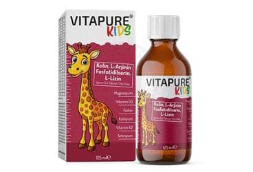 VITAPURE KIDS KOLIN, L-ARJININ, L-LIZIN VE FOSFOTIDILSERIN ICEREN SIVI TAKVIYE EDICI GIDA 125 ml şişe İlaç Görseli