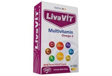 LIVAVIT MULTIVITAMIN VE OMEGA 3 ICEREN TAKVIYE EDICI GIDA KAPSUL 30 kapsül İlaç Görseli