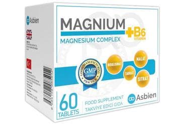 ASBIEN MAGNIUM MAGNEZYUM KOMPLEKS + VIT B6 TAKVIYE EDICI GIDA 60 tablet İlaç Görseli