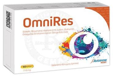 OMNIRES SITIKOLIN, RESVERATROL, KOENZIM Q10, LUTEIN, ZEAKSANTIN, OMEGA 3 & D3 VITAMINI ICEREN TAKVIYE EDICI GIDA 60 kapsül İlaç Görseli