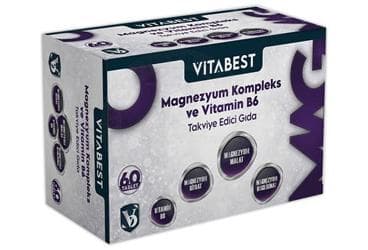 VITABEST MAGNEZYUM KOMPLEKS VE VITAMIN B6 ICEREN TAKVIYE EDICI GIDA 60 tablet İlaç Görseli