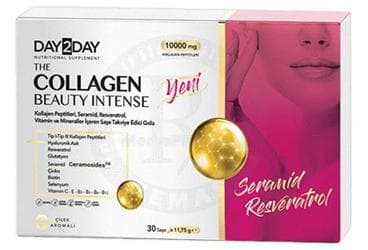 DAY2DAY THE COLLAGEN BEAUTY INTENSE KOLLAJEN PEPTITLERI VE VITAMIN KOMPLEKS ICEREN CILEK AROMALI TAKVIYE EDICI GIDA 10000 mg 30x12 g saşe İlaç Görseli