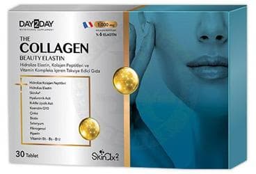 DAY2DAY THE COLLAGEN BEAUTY ELASTIN HIDROLIZE ELASTIN, KOLLAJEN PEPTITLERI VE VITAMIN KOMPLEKS ICEREN TAKVIYE EDICI GIDA 500 mg 30 tablet İlaç Görseli