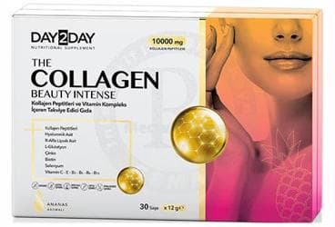 DAY2DAY THE COLLAGEN BEAUTY INTENSE KOLLAJEN PEPTITLERI VE VITAMIN KOMPLEKS ICEREN ANANAS AROMALI TAKVIYE EDICI GIDA 10000 mg 30x12 g saşe İlaç Görseli