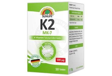 SUNLIFE K2 (MK-7) K VITAMINI ICEREN TAKVIYE EDICI GIDA 100 mcg 50 tablet İlaç Görseli