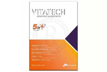 VITATECH 5 IN 1 VITAMIN C, SAMBUCUS NIGRA, BETA GLUKAN, CINKO VE VITAMIN D ICEREN TAKVIYE EDICI GIDA 30 kapsül İlaç Görseli