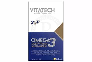 VITATECH 3 IN 1 OMEGA 3, MULTIVITAMIN VE MULTIMINERAL ICEREN TAKVIYE EDICI GIDA 30 kapsül İlaç Görseli