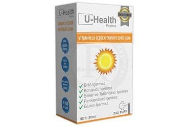 U HEALTH VITAMIN D3 ICEREN TAKVIYE EDICI GIDA 30 ml şişe İlaç Görseli