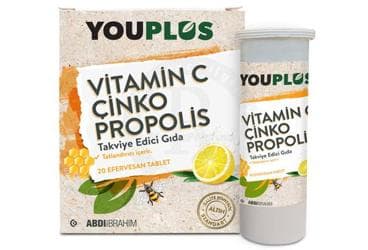 YOUPLUS VITAMIN C, CINKO, PROPOLIS EFERVESAN TABLET 20 tablet İlaç Görseli
