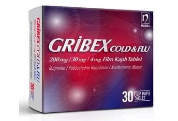 GRIBEX COLD & FLU 200 MG/30 MG/4 MG FILM KAPLI TABLET (30 TABLET) İlaç Görseli