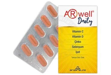 ARWELL DAILY VITAMIN C, VITAMIN D, CINKO, SELENYUM, IYOT ICEREN TAKVIYE EDICI GIDA 30 tablet İlaç Görseli