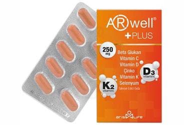ARWELL PLUS BETA GLUKAN, VITAMIN C, VITAMIN D, CINKO, VITAMIN K, SELENYUM ICEREN TAKVIYE EDICI GIDA 30 tablet İlaç Görseli