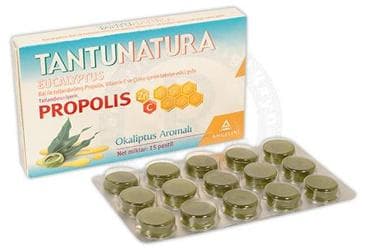 TANTUNATURA OKALIPTUS, PROPOLIS, VITAMIN C VE CINKO ICEREN TAKVIYE EDICI GIDA 15 pastil İlaç Görseli