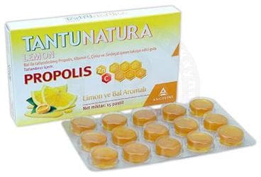 TANTUNATURA LEMON BAL ILE TATLANDIRILMIS PROPOLIS, VITAMIN C, CINKO VE ZERDECAL ICEREN TAKVIYE EDICI GIDA 15 pastil İlaç Görseli