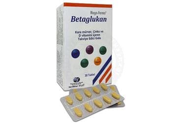 MEGA-FARMA BETAGLUKAN TABLET KARA MURVER, CINKO VE D VITAMINI ICEREN TAKVIYE EDICI GIDA 30 tablet İlaç Görseli