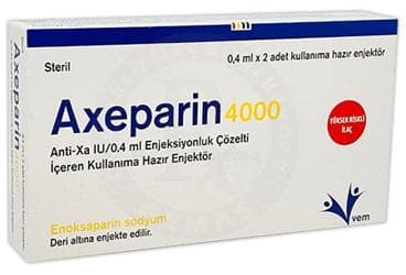 AXEPARIN ANTI XA 4000 IU/0,4 ML ENJEKSIYONLUK COZELTI ICEREN KULLANIMA HAZIR ENJEKTOR (2 ENJEKTOR) İlaç Görseli