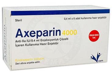 AXEPARIN 4000 ANTI XA IU/0.4 ML ENJEKSIYONLUK COZELTI ICEREN KULLANIMA HAZIR ENJEKTOR (6 ADET) İlaç Görseli