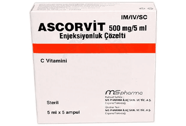 ASCORVIT 500 MG/5 ML IM/IV ENJEKSIYONLUK COZELTI ICEREN AMPUL (5 AMPUL) İlaç Görseli