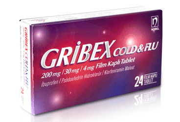 GRIBEX COLD & FLU 200 MG/30 MG/4 MG FILM KAPLI TABLET (24 TABLET) İlaç Görseli
