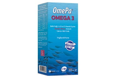 OMEPA OMEGA 3 BALIK YAGI, A, D VE E VITMAINI ICEREN KARISIK MEYVE AROMALI TAKVIYE EDICI GIDA 200 ml şişe İlaç Görseli
