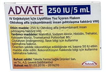 ADVATE 250 IU/5 ML IV ENJEKSIYON ICIN LIYOFILIZE TOZ ICEREN FLAKON İlaç Görseli