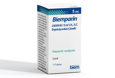 BIEMPARIN 25000 IU/5 ML IV ENJEKSIYONLUK COZELTI ICEREN 1 FLAKON İlaç Görseli