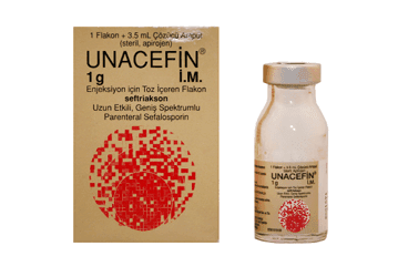 UNACEFIN IM 1 GR ENJEKSIYON ICIN TOZ ICEREN FLAKON (3 FLAKON + 3 COZUCU AMPUL) İlaç Görseli