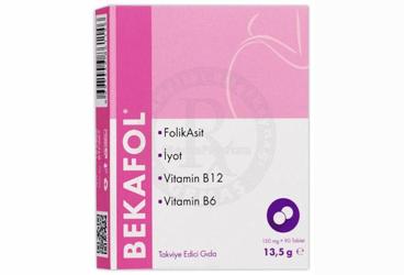BEKAFOL FOLIK ASIT, VITAMIN B6, VITAMIN B12, IYOT ICEREN TABLET 150 mg 90 tablet Takviye Ürün Görseli